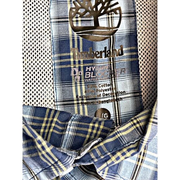 Timberland Men's Blue Button Down Hydro Blocker Long Sleeve Checkered Shirt Sz L - Picture 11 of 12